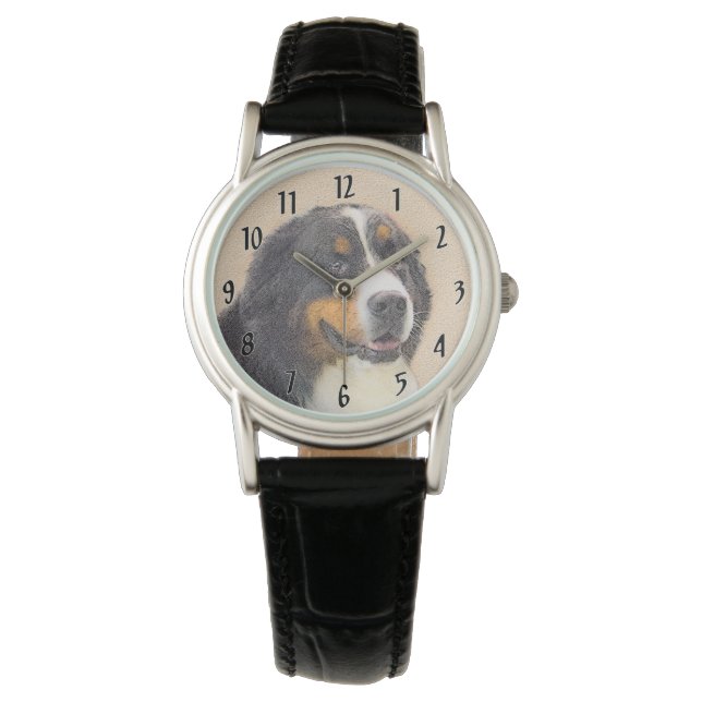 Bernese Mountain Hund 2 Gemälde - Original Hunde K Armbanduhr (Vorderseite)