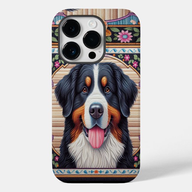 Bernese Mountain Hund Blumenkolorierte Grenze Case-Mate iPhone Hülle (Rückseite)