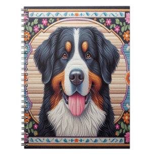 Bernese Mountain Hund Blumenkolorierte Grenze Notizblock