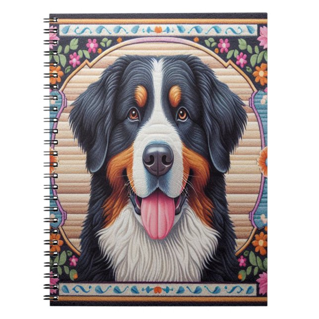 Bernese Mountain Hund Blumenkolorierte Grenze Notizblock (Vorderseite)