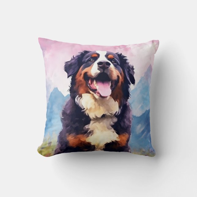 Bernese Mountain Hund bunte Aquarellbilder Kissen (Vorderseite)