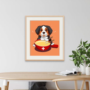 Bernese Mountain Hund Eating Fondue Poster