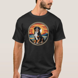 Bernese Mountain Hund gegen Vintag Sunset Retro T-Shirt