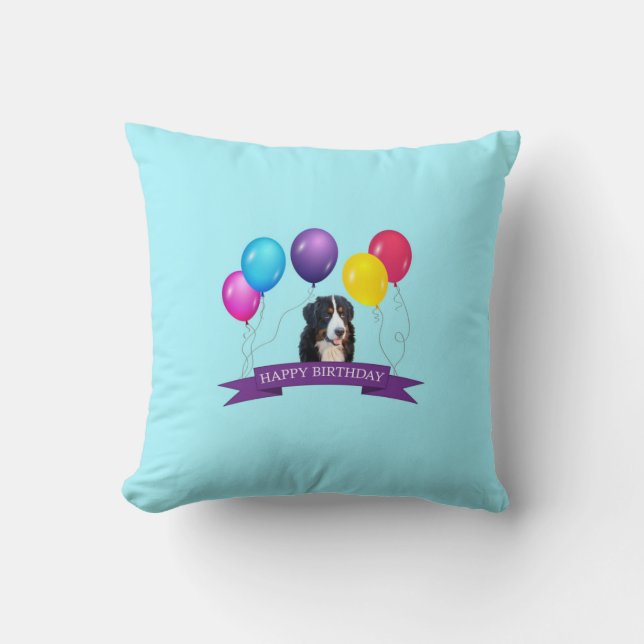 Bernese Mountain Hund Happy Birthday Pillow Kissen (Vorderseite)