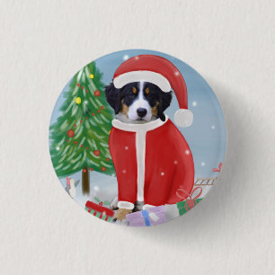 Bernese Mountain Hund im Schnee mit Weihnachtsgesc Button
