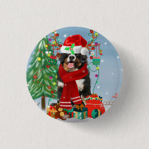 Bernese Mountain Hund im Schnee mit Weihnachtsgesc Button