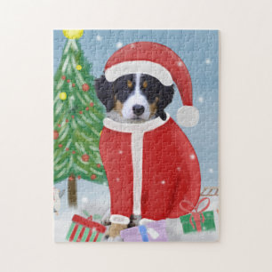 Bernese Mountain Hund im Schnee mit Weihnachtsgesc Puzzle