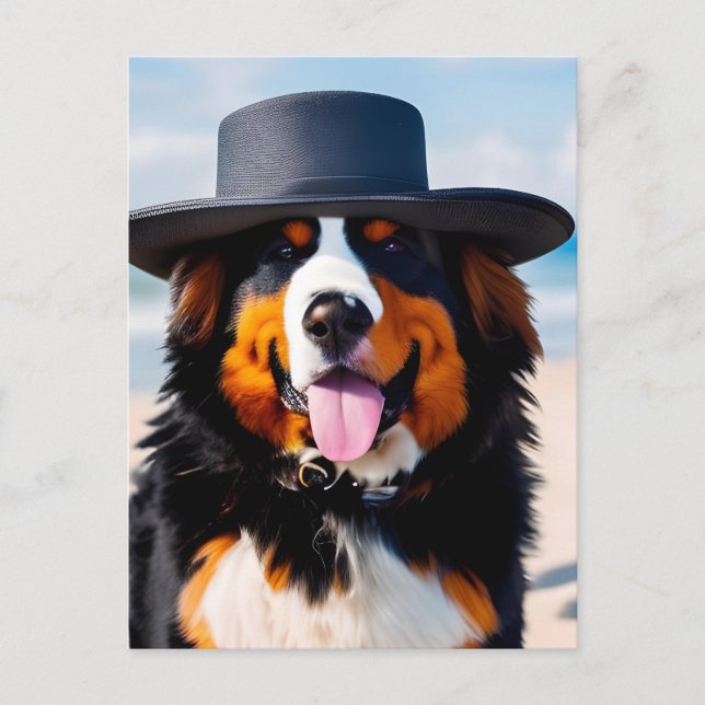 Bernese Mountain Hund in einem Hut Postkarte (Vorderseite)