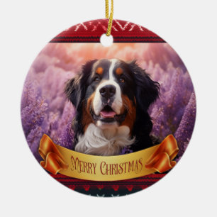 Bernese Mountain Hund in Lavendel Keramik Ornament