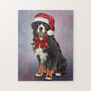Bernese Mountain Hund in rotem Hut des Weihnachtsm Puzzle