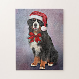 Bernese Mountain Hund in rotem Hut des Weihnachtsm Puzzle