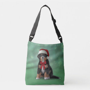 Bernese Mountain Hund in rotem Hut des Weihnachtsm Tragetaschen Mit Langen Trägern