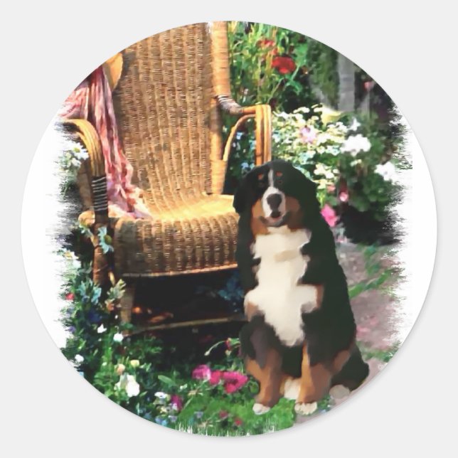 Bernese Mountain Hund Kunstgifte Runder Aufkleber (Vorderseite)