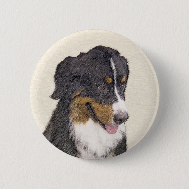 Bernese Mountain Hund Malerei - Original Hunde Kun Button (Vorderseite)