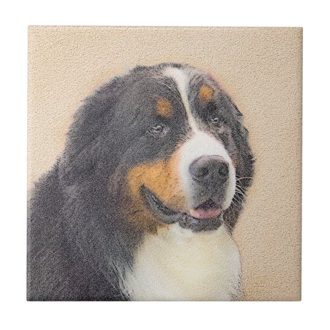 Bernese Mountain Hund Malerei - Original Hunde Kun Fliese (Vorderseite)