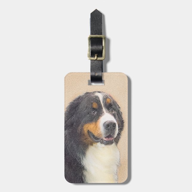 Bernese Mountain Hund Malerei - Original Hunde Kun Gepäckanhänger (Vorderseite vertikal)