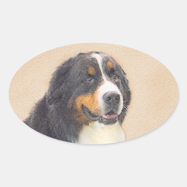 Bernese Mountain Hund Malerei - Original Hunde Kun Ovaler Aufkleber (Vorderseite)
