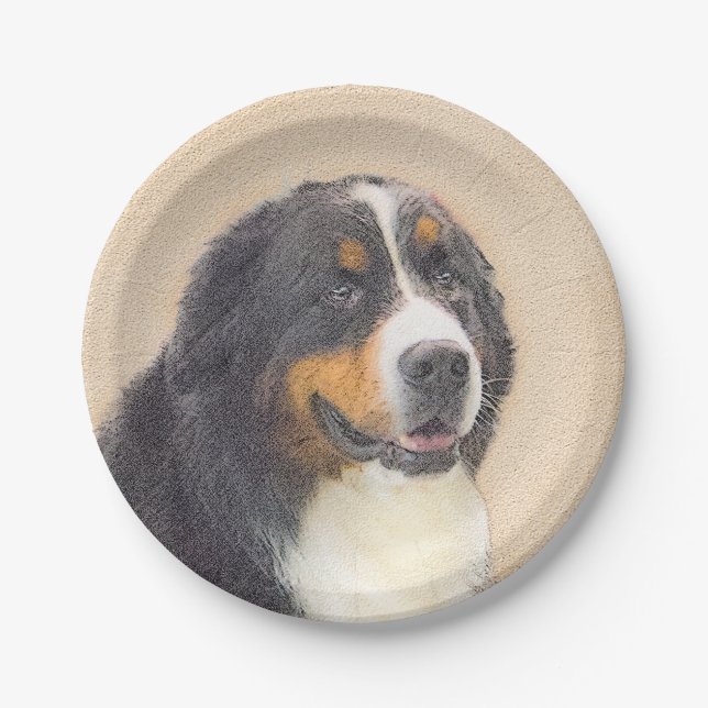 Bernese Mountain Hund Malerei - Original Hunde Kun Pappteller (Vorderseite)