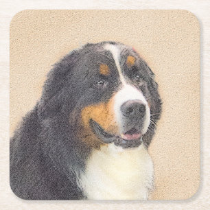 Bernese Mountain Hund Malerei - Original Hunde Kun Rechteckiger Pappuntersetzer