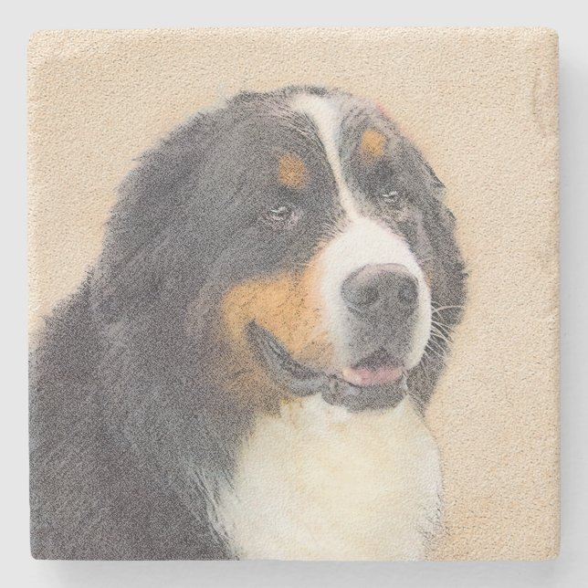 Bernese Mountain Hund Malerei - Original Hunde Kun Steinuntersetzer (Vorderseite)