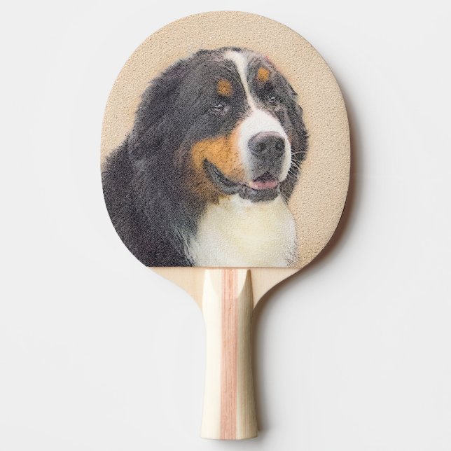 Bernese Mountain Hund Malerei - Original Hunde Kun Tischtennis Schläger (Vorderseite)