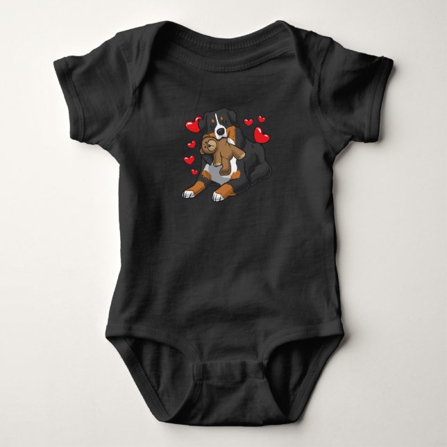 Bernese Mountain Hund mit Herzen Baby Strampler (Vorderseite)