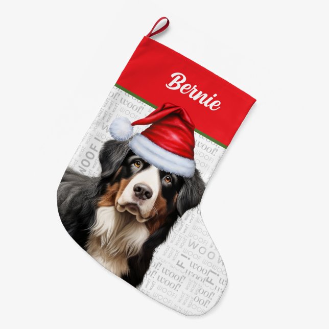 Bernese Mountain Hund mit Hundename Großer Weihnachtsstrumpf (Vorderansicht (hängend))