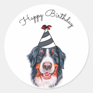 Bernese Mountain Hund mit Party Hat Runder Aufkleber