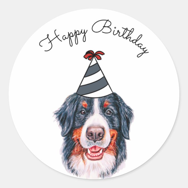 Bernese Mountain Hund mit Party Hat Runder Aufkleber (Vorderseite)