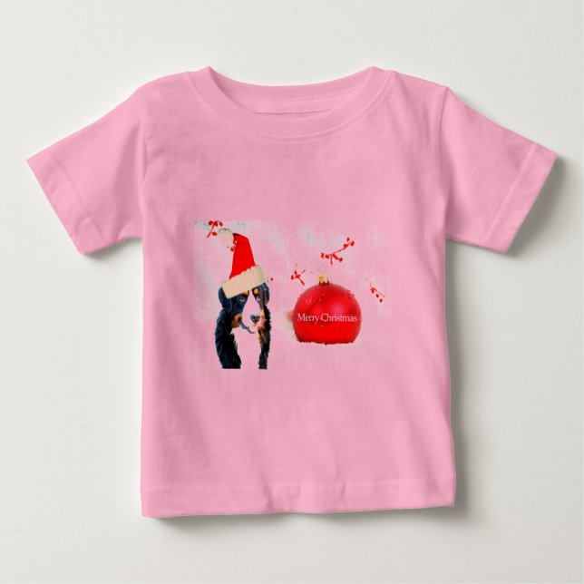 Bernese Mountain Hund mit rotem Weihnachtsschmuck Baby T-shirt (Vorderseite)