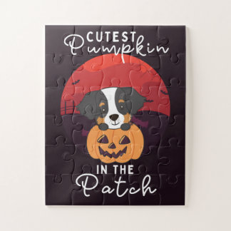 Bernese Mountain Hund Niedlicher Pumpkin in Patch  Puzzle