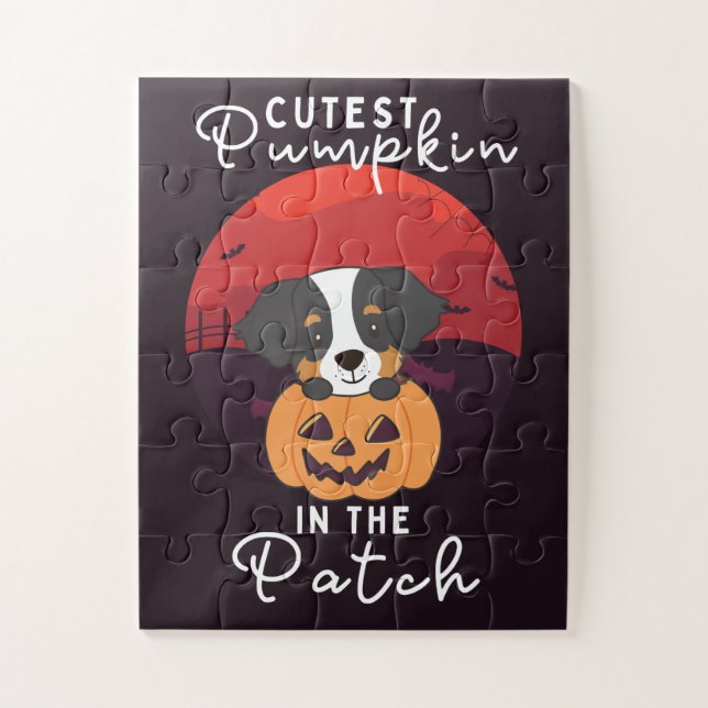 Bernese Mountain Hund Niedlicher Pumpkin in Patch  Puzzle (Vertikal)