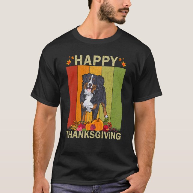 Bernese Mountain Hund Retro Graphic Matching Danke T-Shirt (Vorderseite)