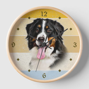 Bernese Mountain Hund Retro Sunset Clock Uhr