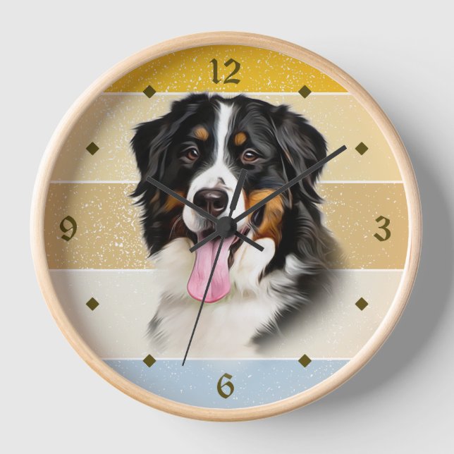 Bernese Mountain Hund Retro Sunset Clock Uhr (Vorderseite)