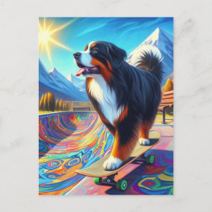Bernese Mountain Hund Skateboarding Postkarte