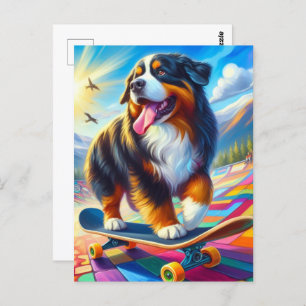 Bernese Mountain Hund Skateboarding Postkarte