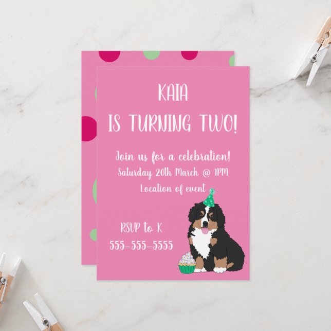 Bernese Mountain Hund Welpe Geburtstag Einladung (Vorderseite/Rückseite Beispiel)