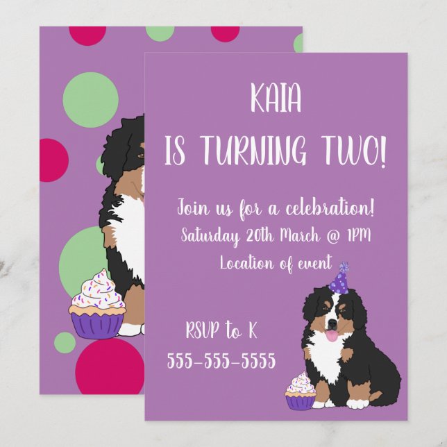 Bernese Mountain Hund Welpe Geburtstag Einladung (Vorne/Hinten)