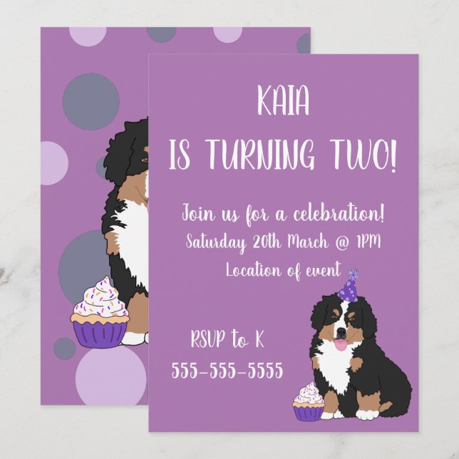 Bernese Mountain Hund Welpe Geburtstag Einladung (Vorne/Hinten)