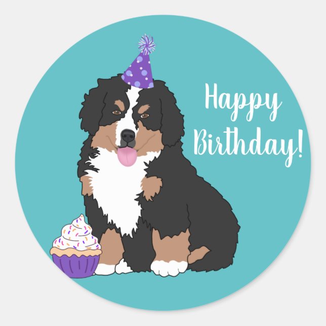 Bernese Mountain Hund Welpe Geburtstag Runder Aufkleber (Vorderseite)