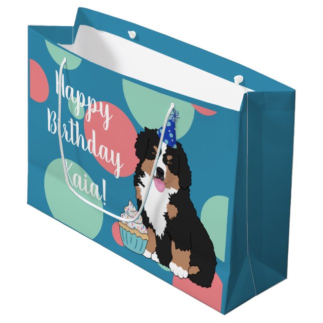 Bernese Mountain Hund Welpe Große Geschenktasche Große Geschenktüte (Vorderseite Schrägansicht)