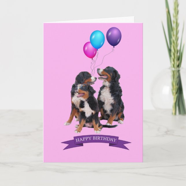 Bernese Mountain Hunde Happy Birthday Grußkarte Karte (Vorderseite)