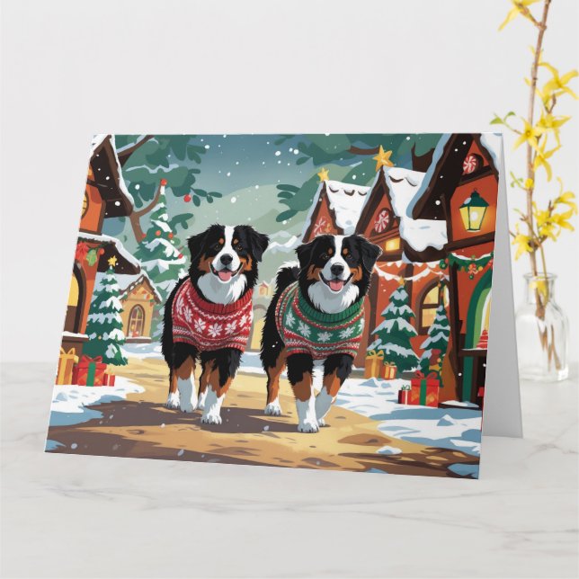 Bernese Mountain Hunde Weihnachtsschnee Urlaub Karte (Gelbe Blume)