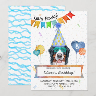 Bernese Mountain Lasse Pawty Dog Birthday Party Einladung