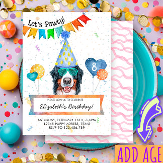 Bernese Mountain Lasse Pawty Dog Birthday Party Einladung