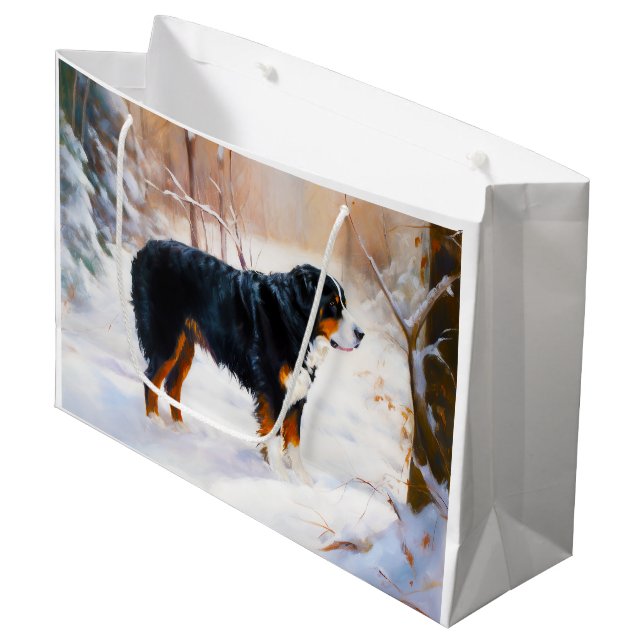 Bernese Mountain Let It Snow Weihnachten Große Geschenktüte (Vorderseite Schrägansicht)