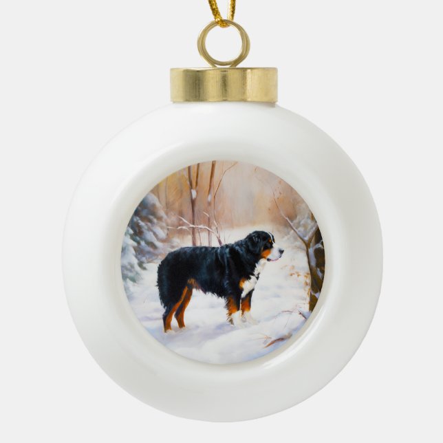 Bernese Mountain Let It Snow Weihnachten Keramik Kugel-Ornament (Vorderseite)