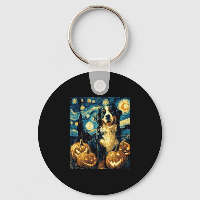 Bernese Mountain Niedlich Hund Halloween Kürbislat Schlüsselanhänger (Vorderseite)