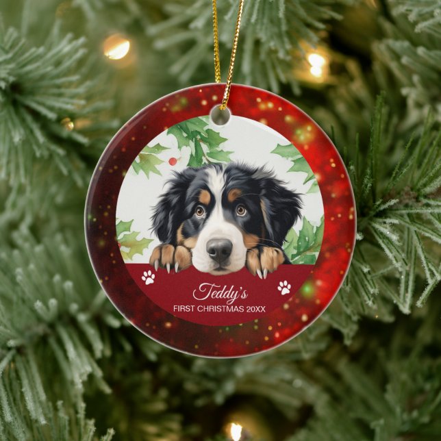 Bernese Mountain Personalisiert Erstes Weihnachtsf Keramik Ornament (Baum)